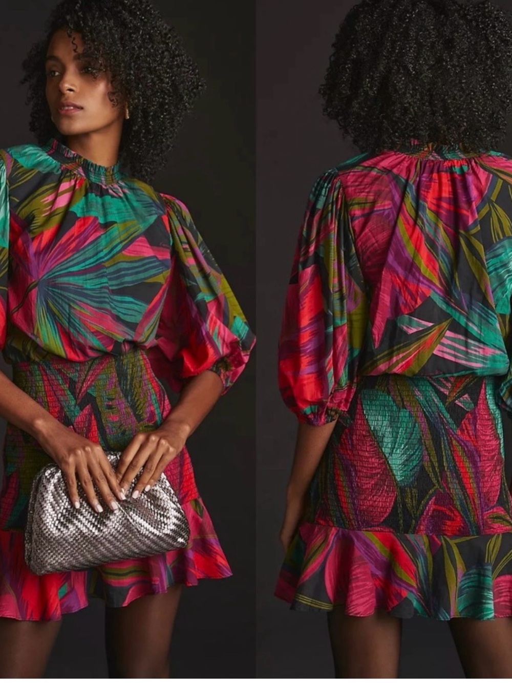 Farm Rio Midnight Leaves Mini Dress in Vibrant Multi